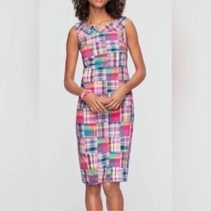 Talbots Pink Multi-Color Plaid Sheath Midi Dress